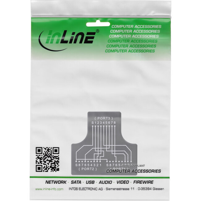 InLine® Cat.5e STP T-adapter (poortverdubbelaar),RJ45 female naar 2x RJ45 female