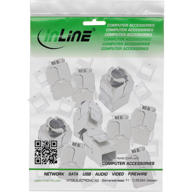 InLine® Keystone RJ45 female, SNAP-In, Cat.6A, geïntegreerde kabelbinder, 10St.