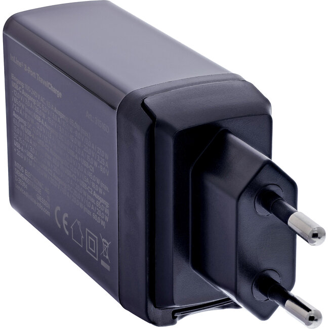 InLine® 3-poorts TravelCharge, 65W USB-voeding, 2x USB-C, 1x USB-A, EU/UK/USA