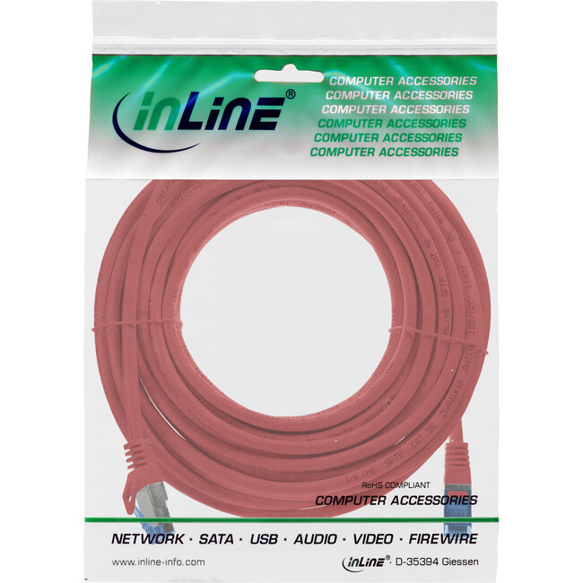 InLine® patchkabel, Cat.6A, S/FTP, TPE (LSZH), CCA, rood, 10m