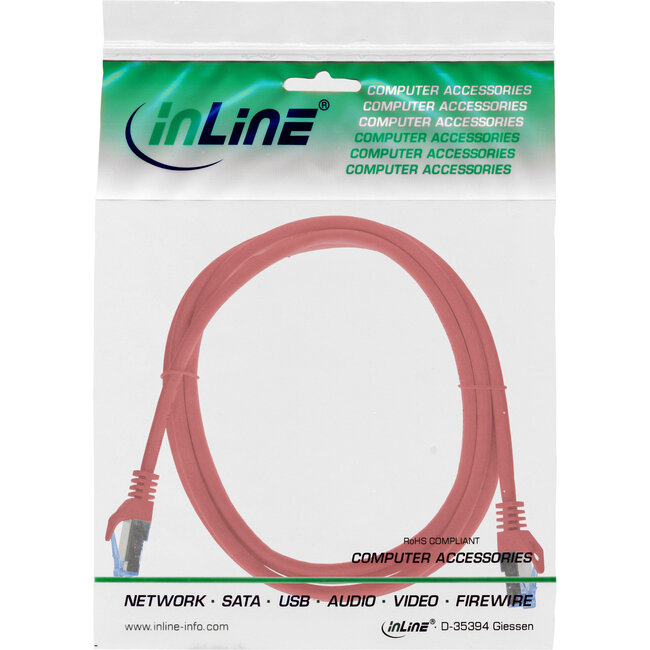 InLine® patchkabel, Cat.6A, S/FTP, TPE (LSZH), CCA, rood, 1m