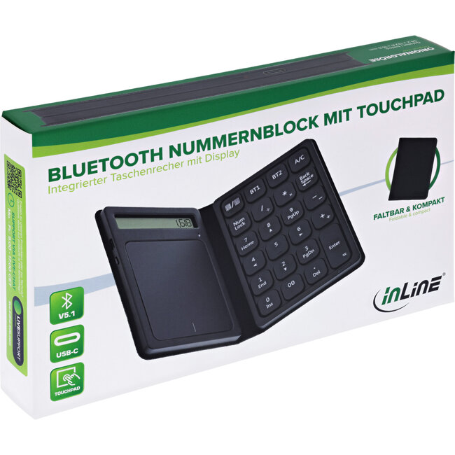 InLine® Bluetooth numeriek toetsenblok met touchpad, display, opvouwbaar, zwart