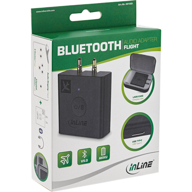 InLine® Bluetooth-audiozender voor in het vliegtuig, BT 5.0, aptX HD/LL