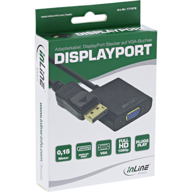 InLine® Basic DisplayPort-naar-VGA-adapterkabel, zwart, 0,15 m