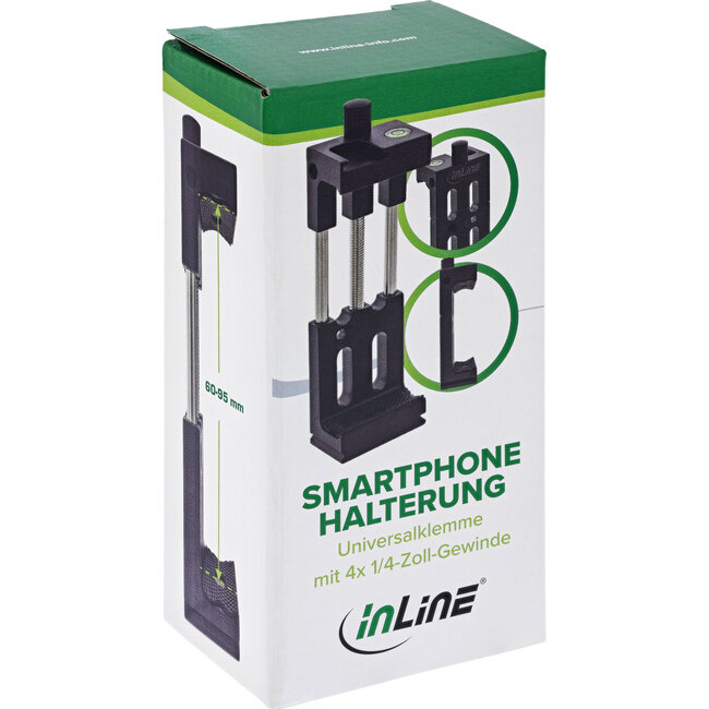 InLine® Universele klem, smartphonehouder, 60-95 mm, 1/4-inch schroefdraad