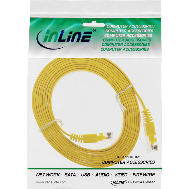 InLine® Patchkabel plat, U/UTP, Cat.6, geel, 1m