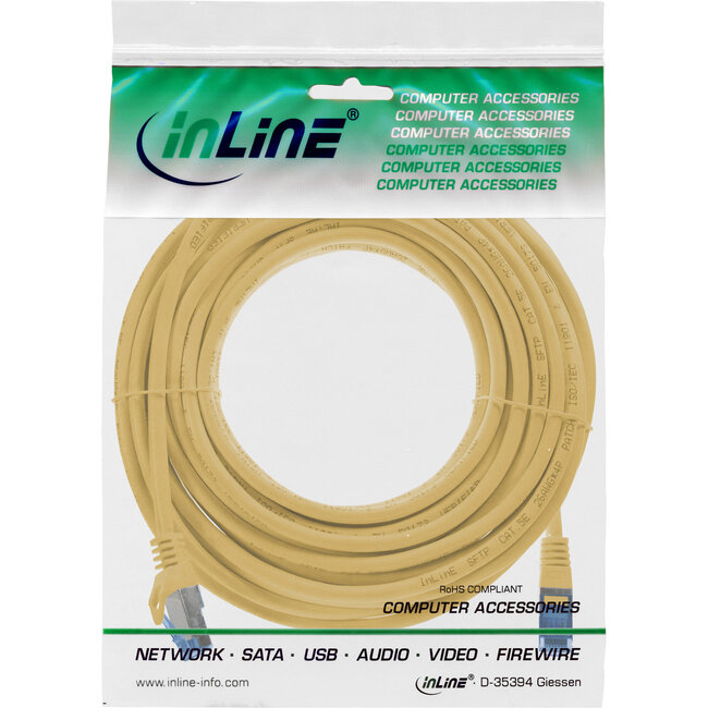 InLine® patchkabel, Cat.6A, S/FTP, TPE (LSZH), CCA, geel, 10m