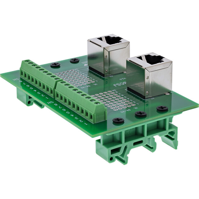 InLine® klemmenblok, 2x RJ45 aansluiting, naar boven, voor DIN-rail