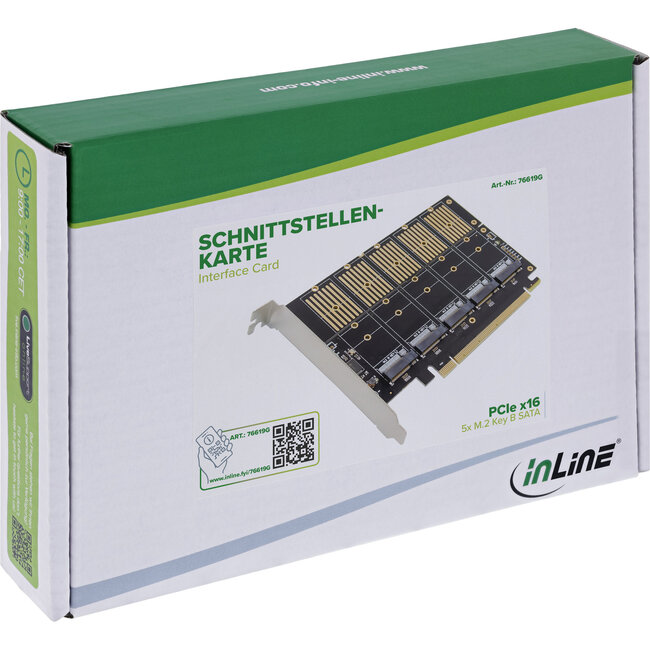 InLine® Interfacekaart, PCIe x16 naar 5x M.2 Key B SATA, incl. low-profile