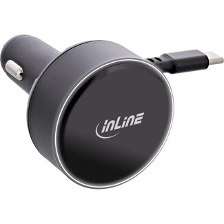 InLine InLine® Dual USB-C auto power adapter 12/24V, verlengbare kabel, 75W