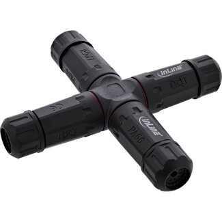InLine InLine® Voedingskabel koppelaar, IP68, 3-polig, 4-weg, M20, zwart