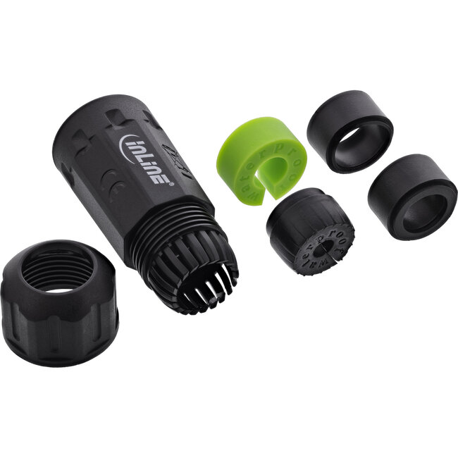 InLine® Voedingskabel koppelaar, IP68, 3-polig, 4-weg, M20, zwart