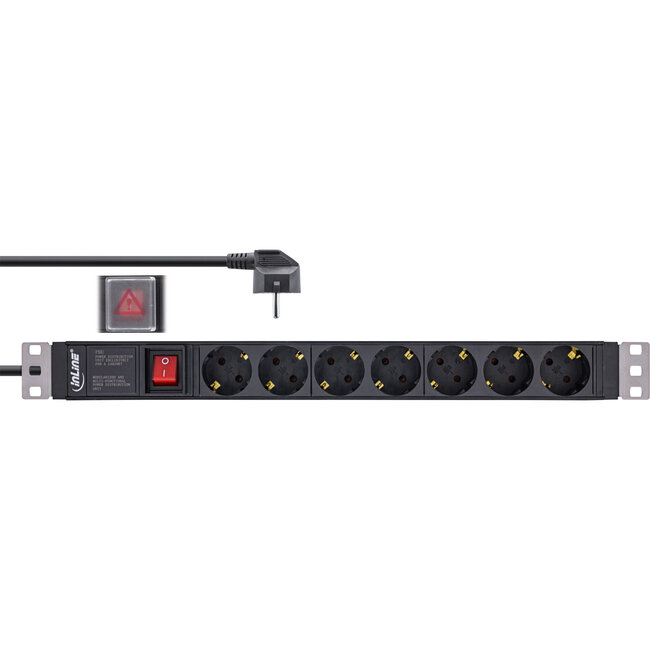 InLine® 19" contactdoos, 7-voudig aardingscontact, met schakelaar, 2m, zwart
