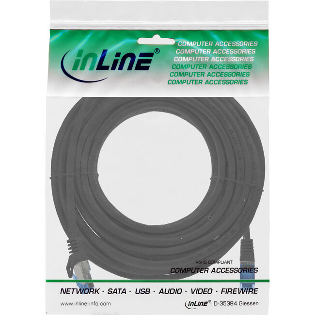 InLine® patchkabel, Cat.6A, S/FTP, TPE (LSZH), CCA, zwart, 10m
