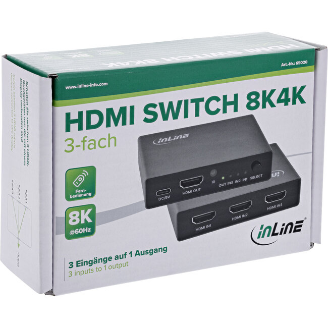 InLine® HDMI schakelaar, 3-weg, 8K4K@60Hz, HDCP 2.3