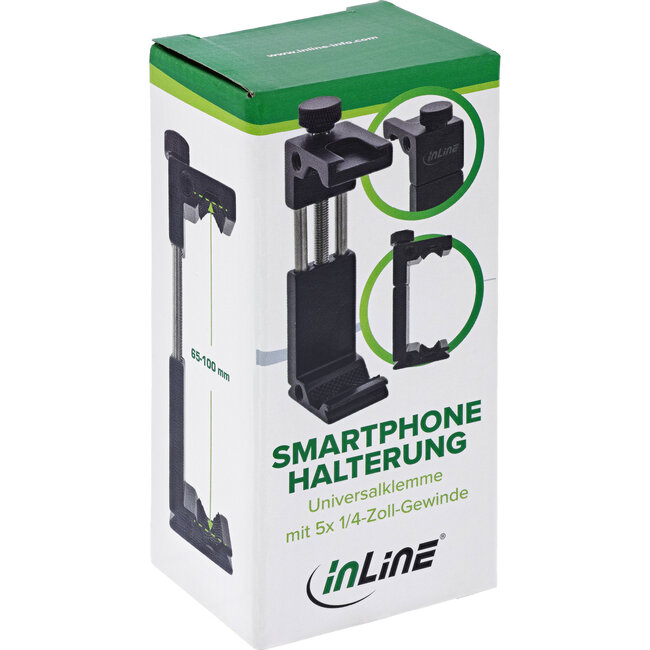 InLine® Universele klem, smartphonehouder, 65-100 mm, 1/4-inch schroefdraad