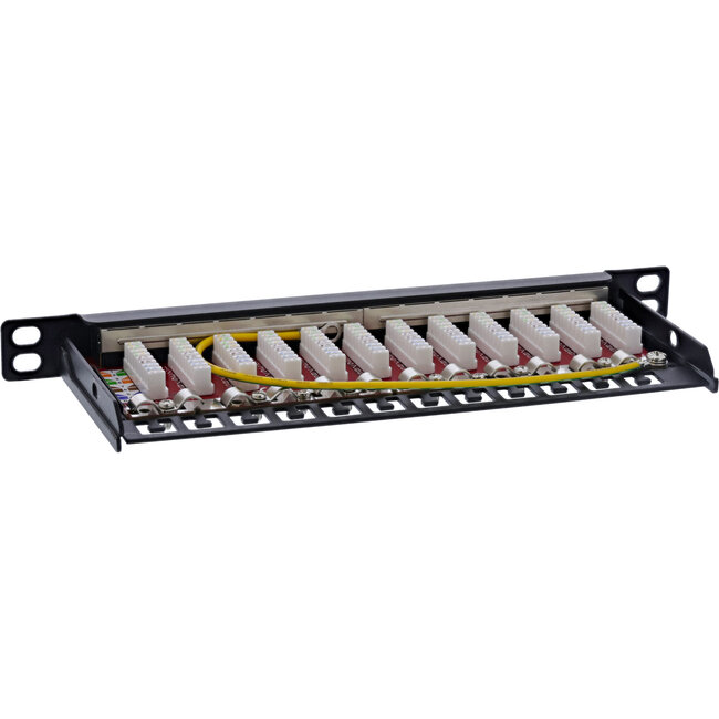 InLine® 10" patchpaneel Cat.6A 0,5U 12-voudig, zwart, met stofbescherming