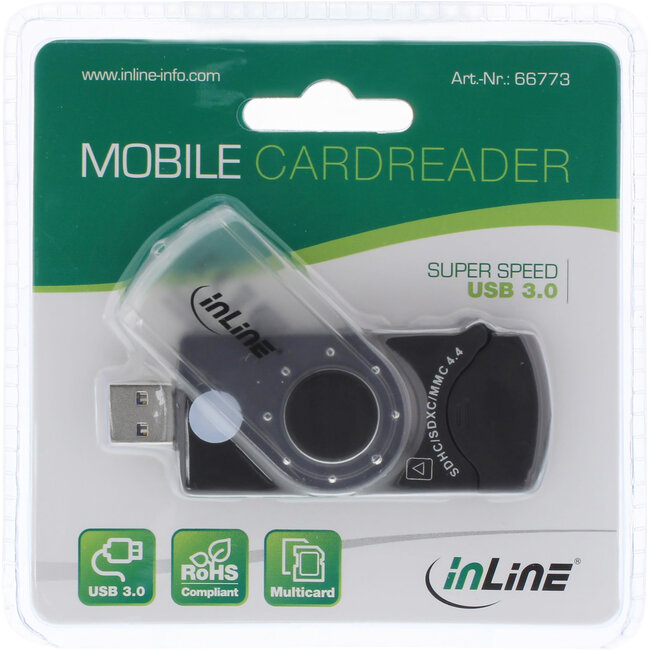 InLine® USB 3.0 mobiele kaartlezer met 2 stations, voor SD, SDHC, SDXC, microSD