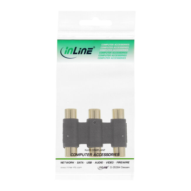 InLine® Audio/video adapter, 3x Cinch female naar 3x Cinch female, verguld