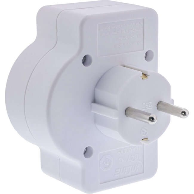 InLine® wandcontactdoosadapter, SK stekker naar 2xEuro+1x SK, met schakelaar