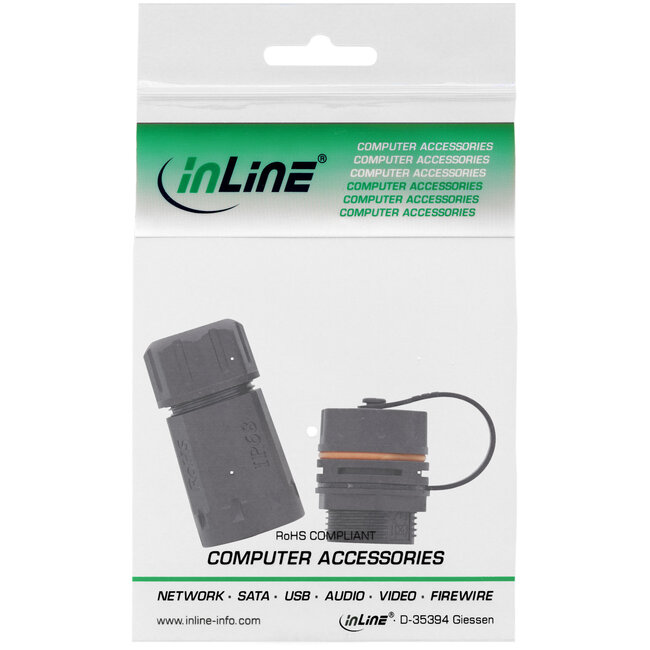 InLine® patchkabel koppeling, RJ45 Cat.6A, IP68, voor industrie, met stofkap