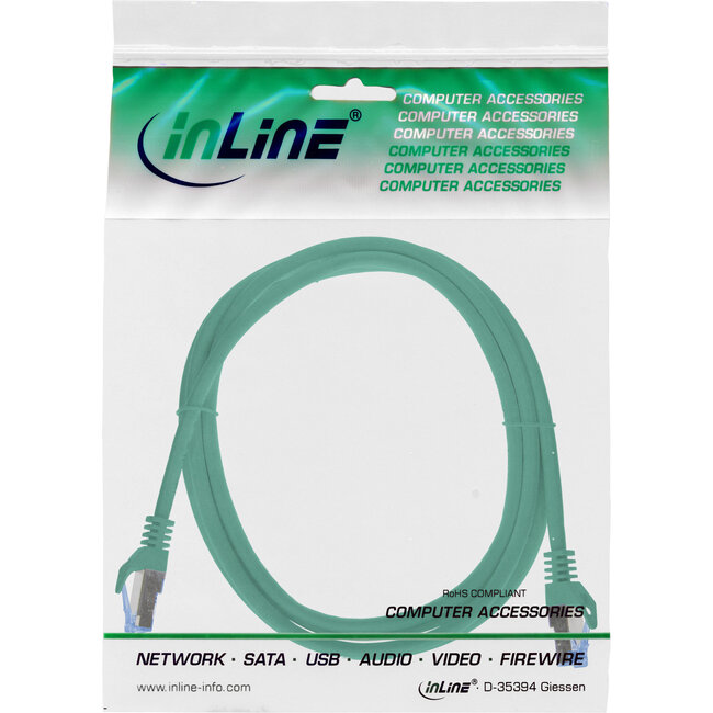 InLine® patchkabel, Cat.6A, S/FTP, TPE (LSZH), CCA, groen, 3m