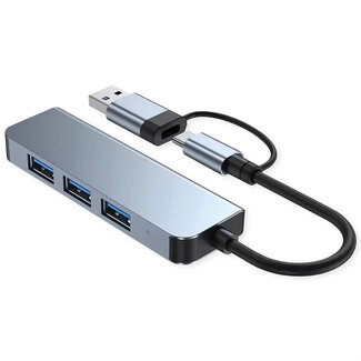 Value VALUE USB3.2 Gen1 Metall Hub, 4fach Typ A, (1x USB 3.2Gen1 + 3x USB 2.0), Typ A+C Anschlusskabel
