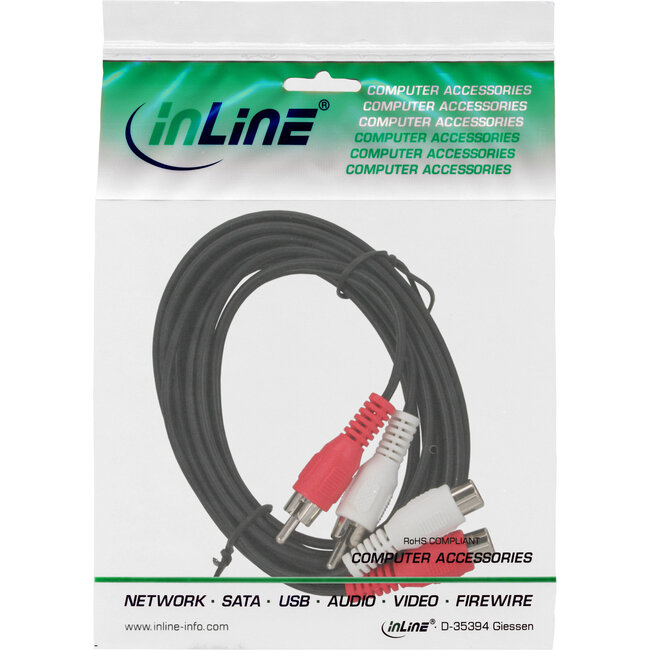 InLine® Cinch kabel, 2x Cinch, male / female, 2,5m