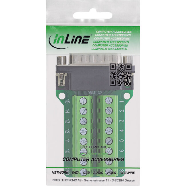 InLine® D-Sub 15 aansluitblok, stekker, 2-rij, schroefaansluiting