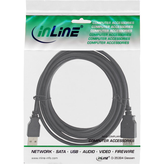 InLine® USB 2.0-verlengkabel, stekker/contactdoos, type A, zwart, 2m