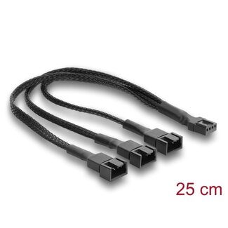 DeLOCK Delock Fan Cable Splitter 1 x 4 pin PWM female to male + 2 x 4 pin (3 pins connected) male with braided jacket 25 cm black