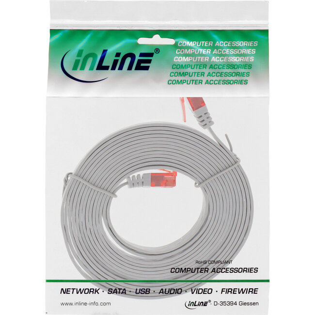 InLine® Patchkabel plat, U/UTP, Cat.6, grijs, 0,5m