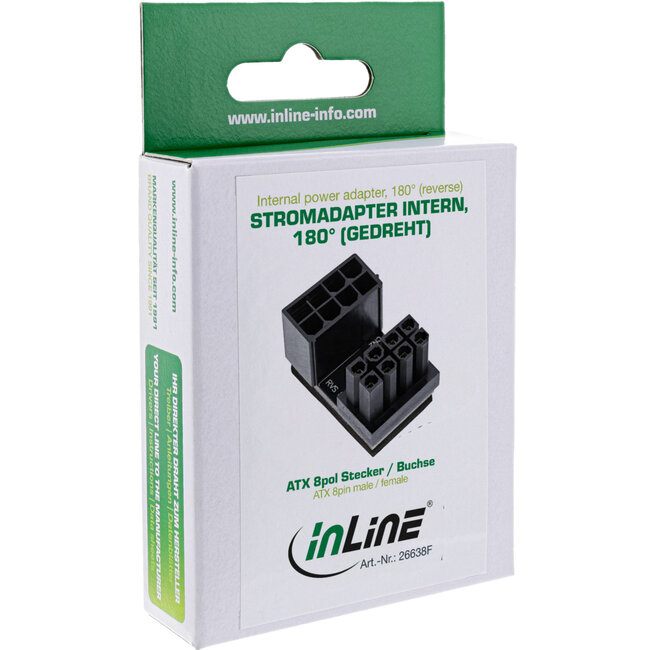 InLine® Interne voedingsadapter, 180° ATX 8-pin male / female (gedraaid)