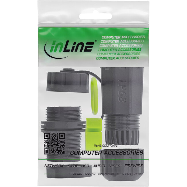 InLine® Patchkabel koppelaar Cat.6A, kort, IP68, 2x RJ45, afgeschermd