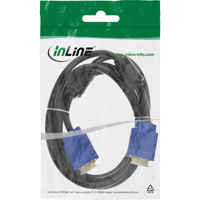 InLine® S-VGA kabel, 15-pins HD male / male, zwart, 1,5m