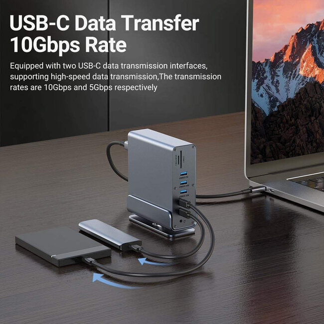 VALUE USB Typ C Docking Station 16in1, 2x HDMI 4K60, 1x DP 4K60, 1x Gigabit Ethernet, 5x USB A, 2x USB C, 1x Typ C PD, 1x SD/microSD, 1x Audio