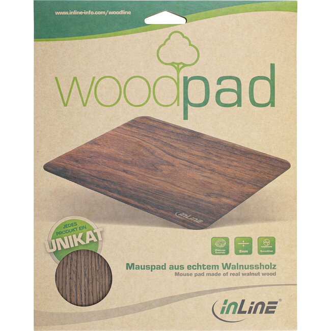 InLine® WoodPad, echt houten muismat, 240x200mm, walnoot