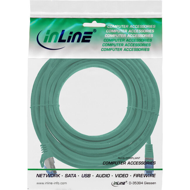 InLine® patchkabel, Cat.6A, S/FTP, TPE (LSZH), CCA, groen, 10m