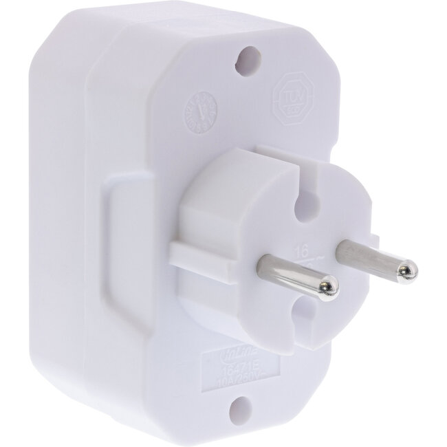 InLine® wandcontactdoosadapter, randaardestekker naar 4x Euro contactdoos, wit