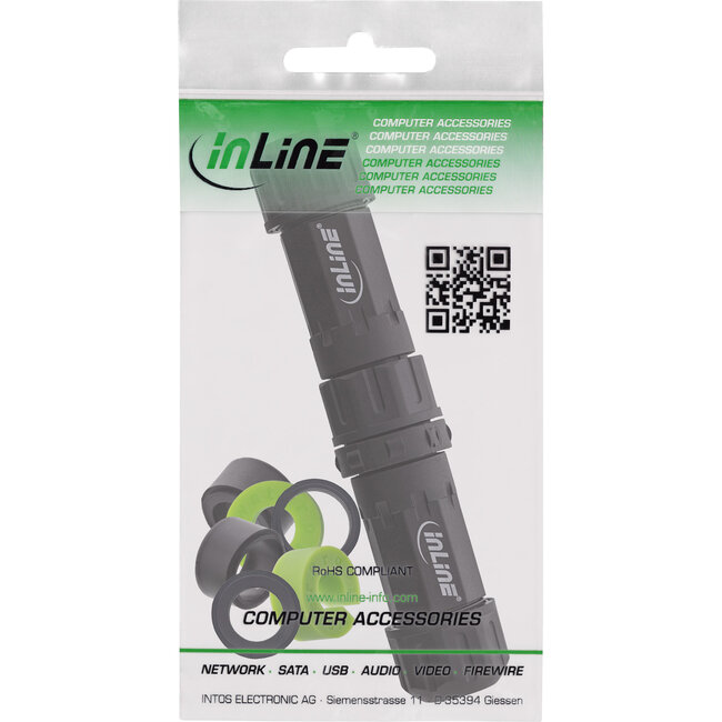 InLine® Voedingskabel koppelaar, IP68, 3-polig, stekker/contactdoos, M20, zwart