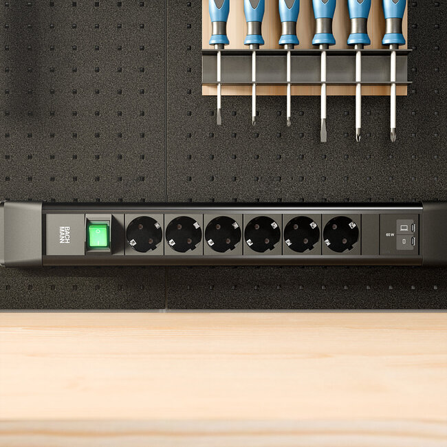 BACHMANN CONNECTUS 6xCEE7/3 1xSchalter, 1xUSB C/C 65W L=2,0m CEE7/7 schwarz