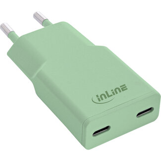 InLine InLine® USB-C lader, 30 W, GaN, Dual USB-C, PD/PPS, Matcha Latte/Groen
