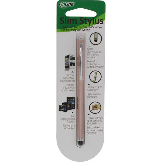 InLine® Stylus, pen voor aanraakschermen van smartphones en tablets, roze