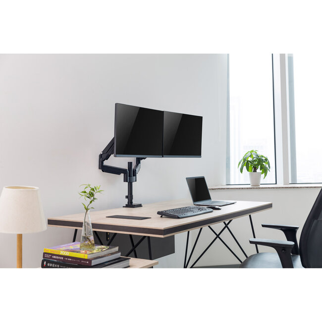 InLine® bureausteun met hefsysteem, voor twee monitoren tot 82cm (32"), 9kg