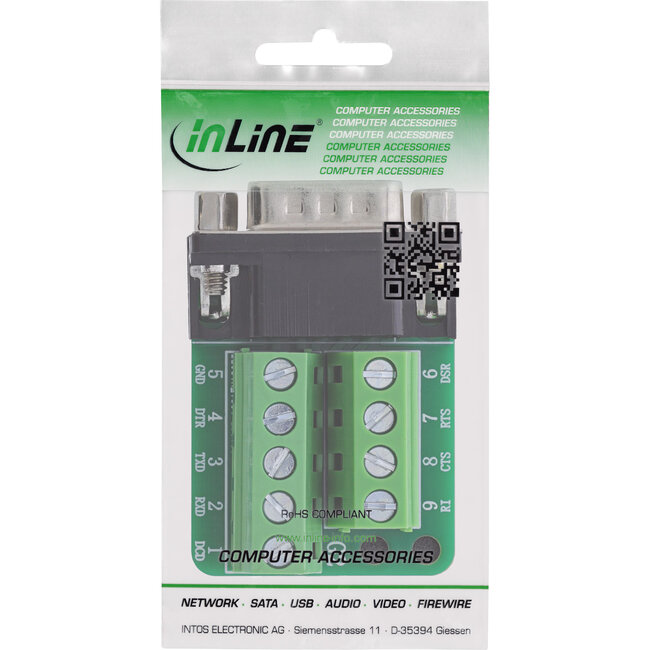 InLine® klemmenblok D-Sub 9 connector, 2-rij, schroefaansluiting