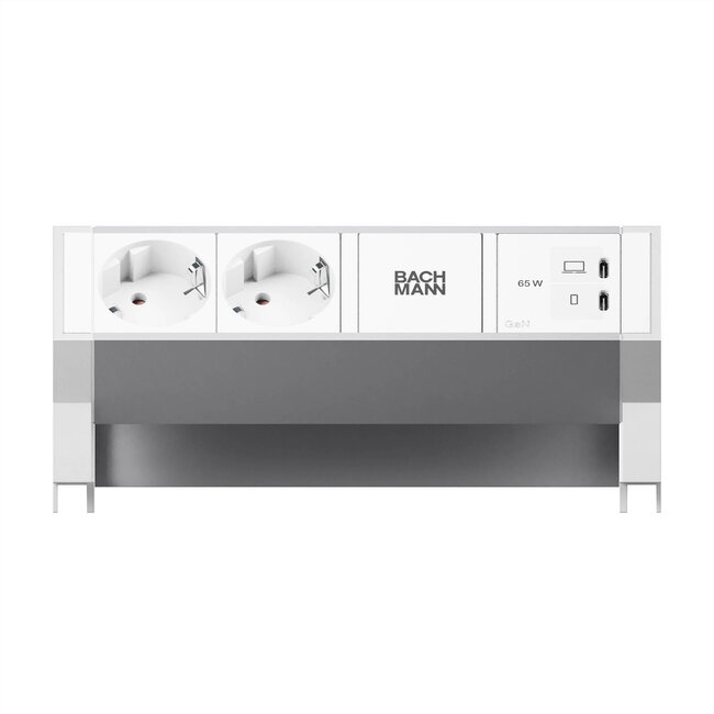 BACHMANN DESK2 ALU WHITE 2xCEE7/3, 1xUSB C/C 65W L=0,2m RAL9010