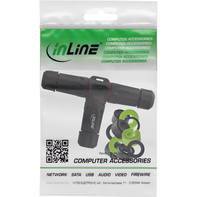 InLine® Voedingskabel koppelaar, IP68, 3-polig, 3-weg, M20, zwart