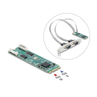 DeLOCK Delock M.2 Card to 2 x Serial RS-232 DB9 with Standard and Low Profile slot brackets