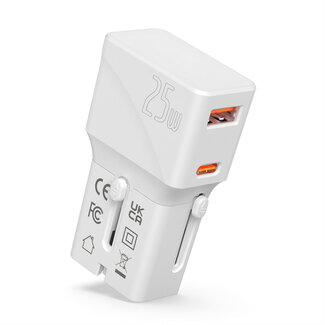 Value VALUE USB Reise-Charger mit Euro-Flach-/UK-/US-Stecker, 2 Port (Typ-A QC3.0, Typ-C PD), 25W
