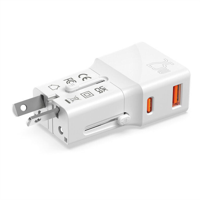 VALUE USB Reise-Charger mit Euro-Flach-/UK-/US-Stecker, 2 Port (Typ-A QC3.0, Typ-C PD), 25W